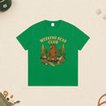 WEEKEND BEAR CLUB | WEEKDAY HUMAN. WEEKEND BEAR. green cotton t-shirt with a bear camping graphic print